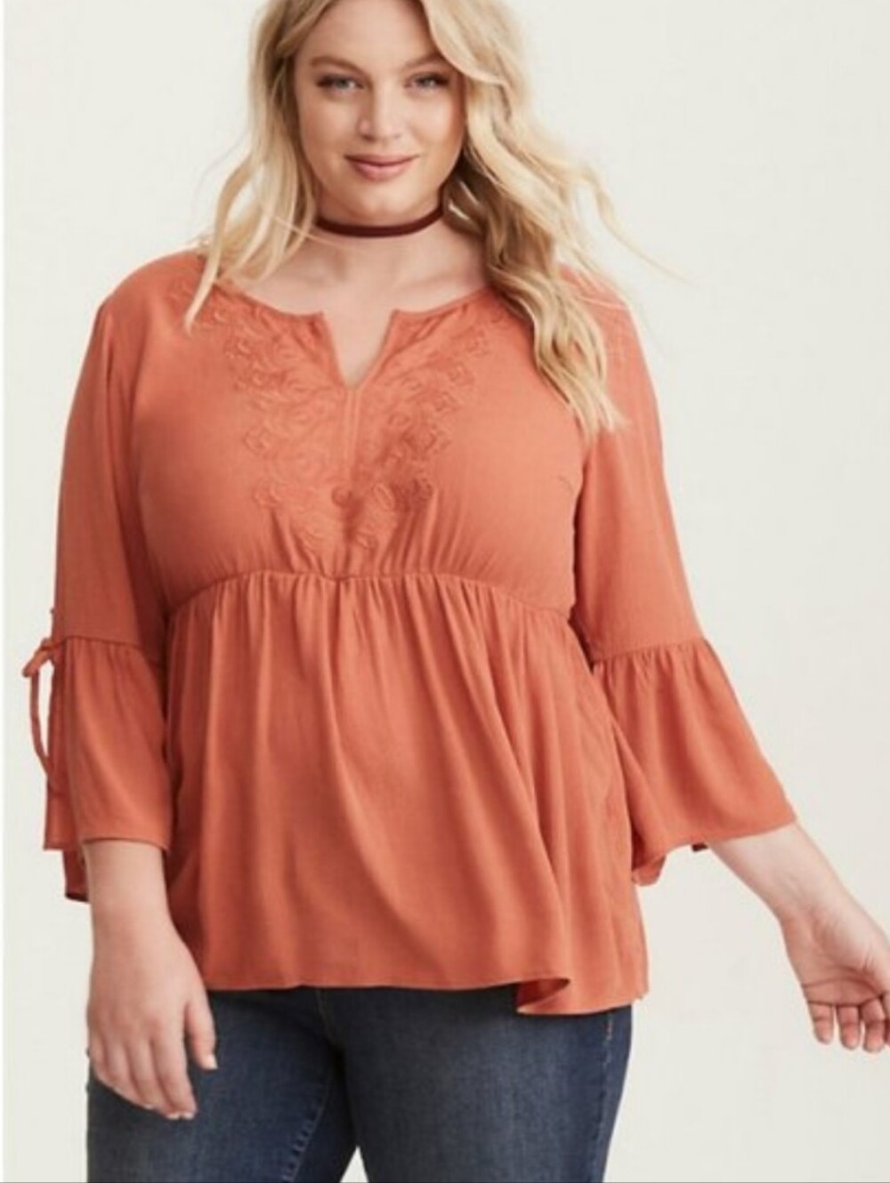 Torrid Crochet Neck Gauze Bell Sleeve Blouse Size 1